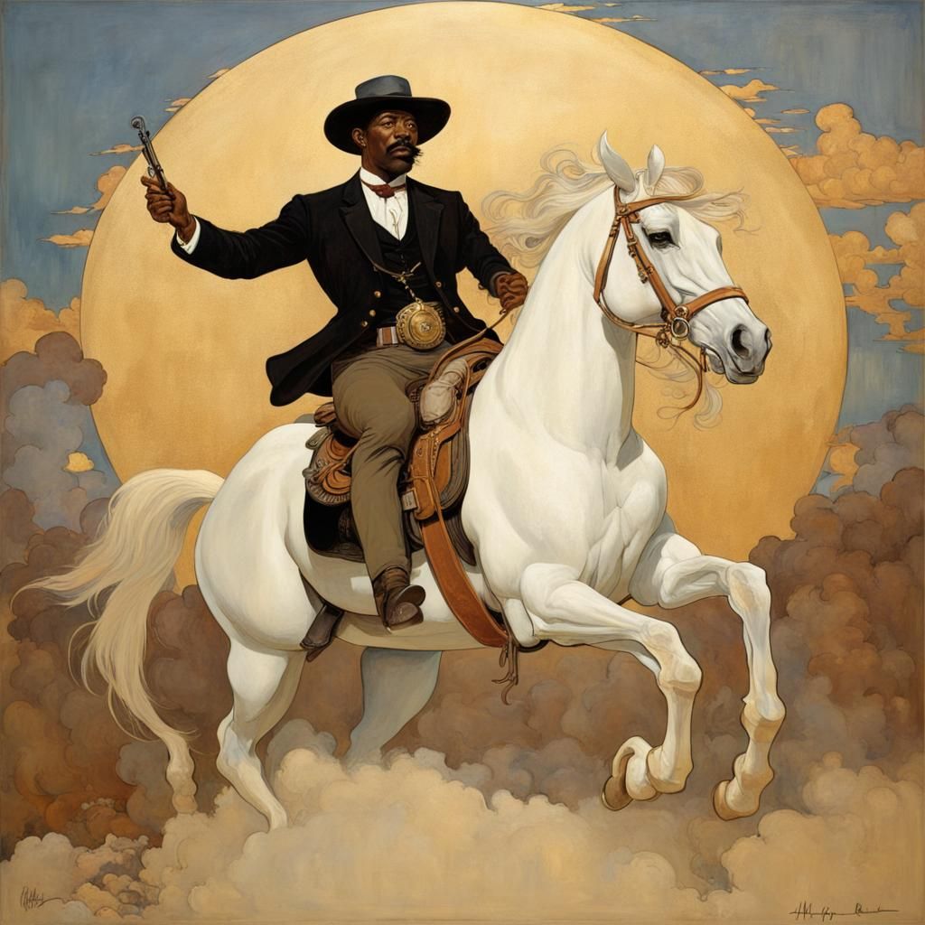 Bass Reeves on Rearing Horse, Art Nouveau Style