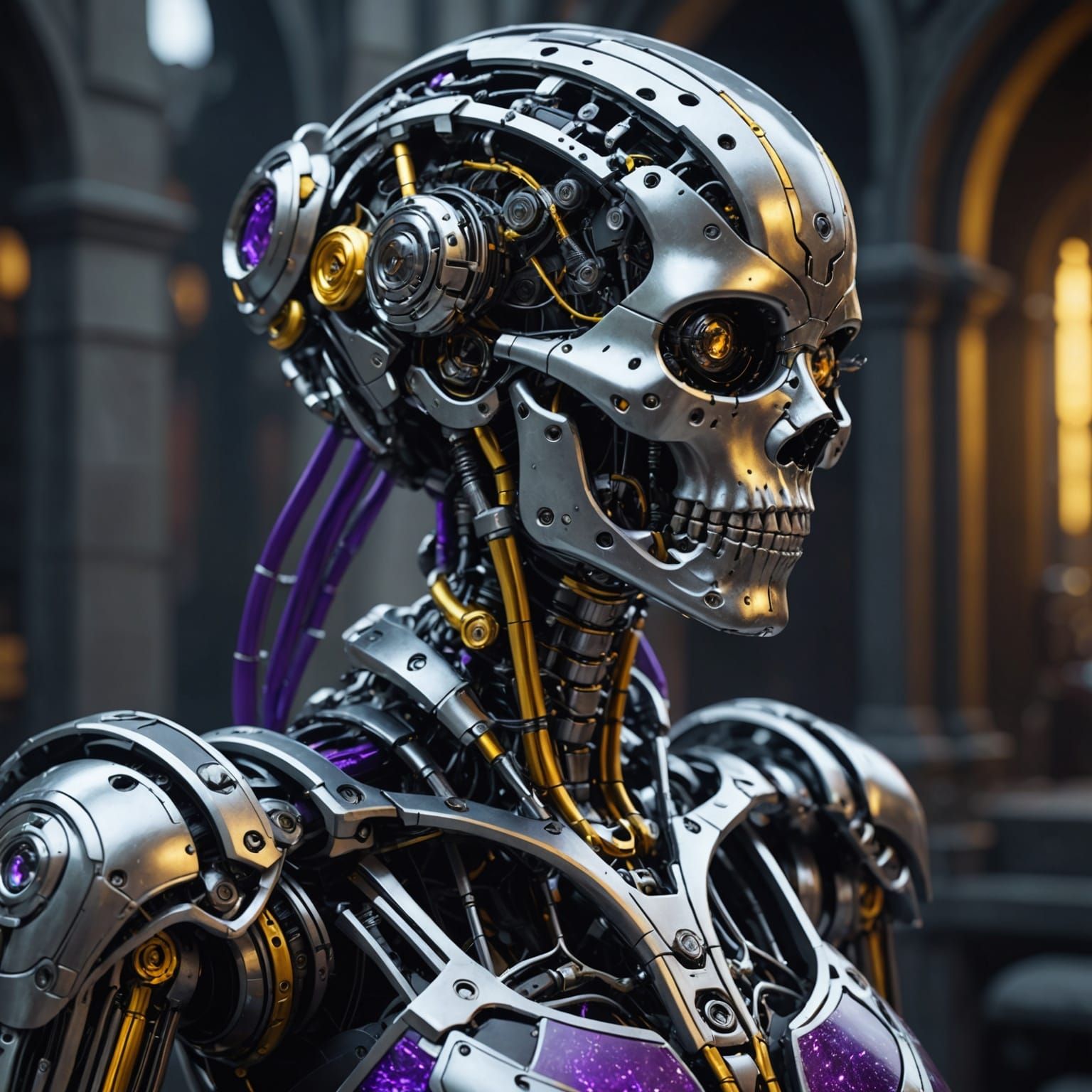 Hyperdetailed Robotic Female Skeleton in Dark Fantasy Style