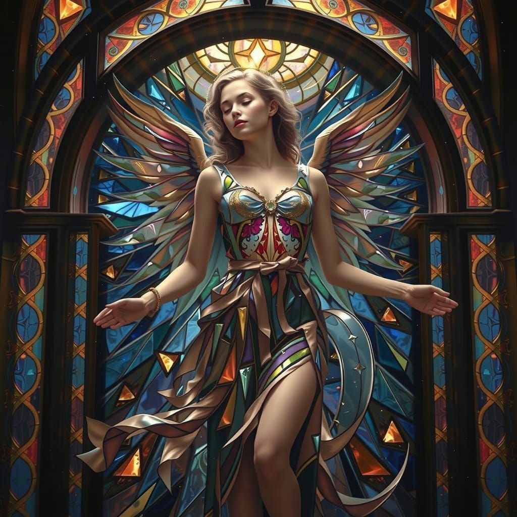 Angel in Vibrant Stained Glass Beauty