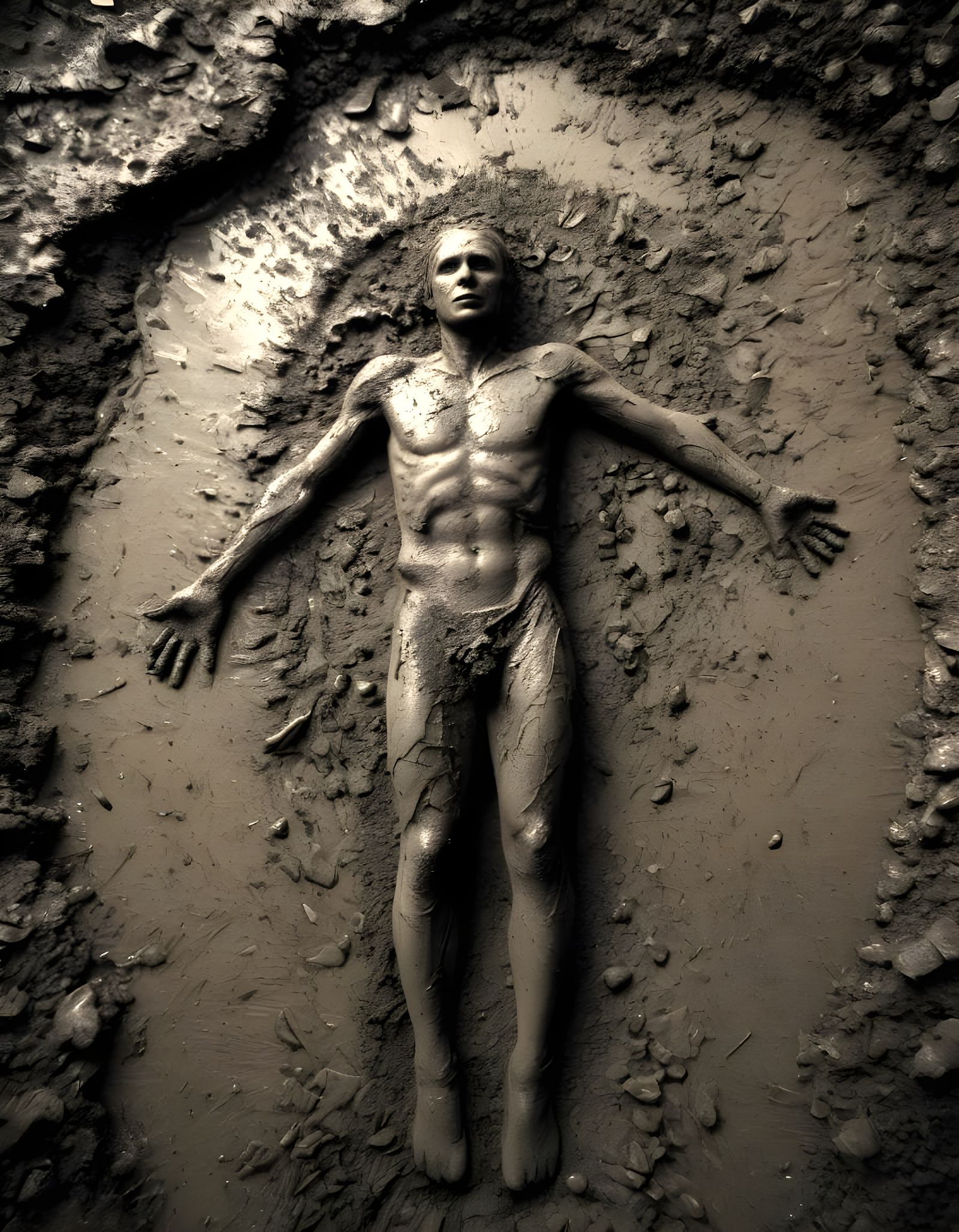 Mud-Formed Being in a Cinematic Dystopian Landscape