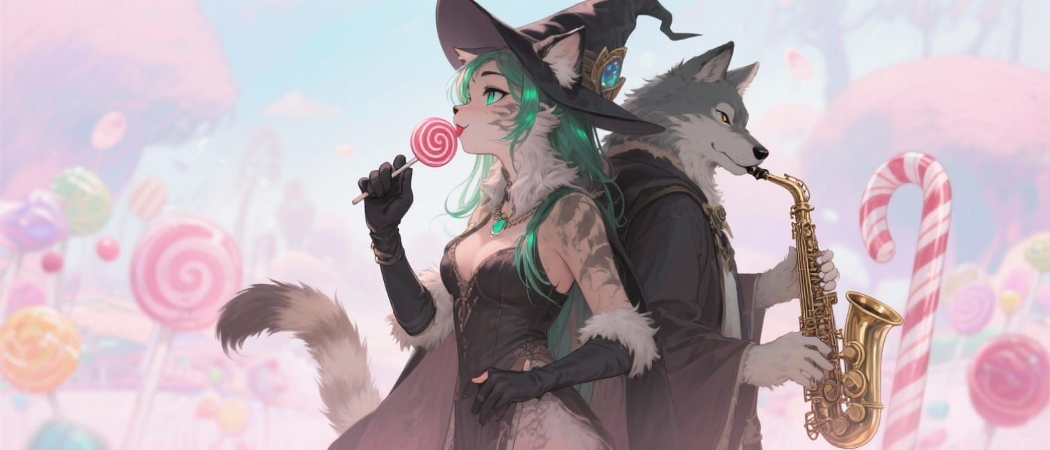 Enchanting Anime Lynx Sings into Lollipop in Fantasy Candyla...