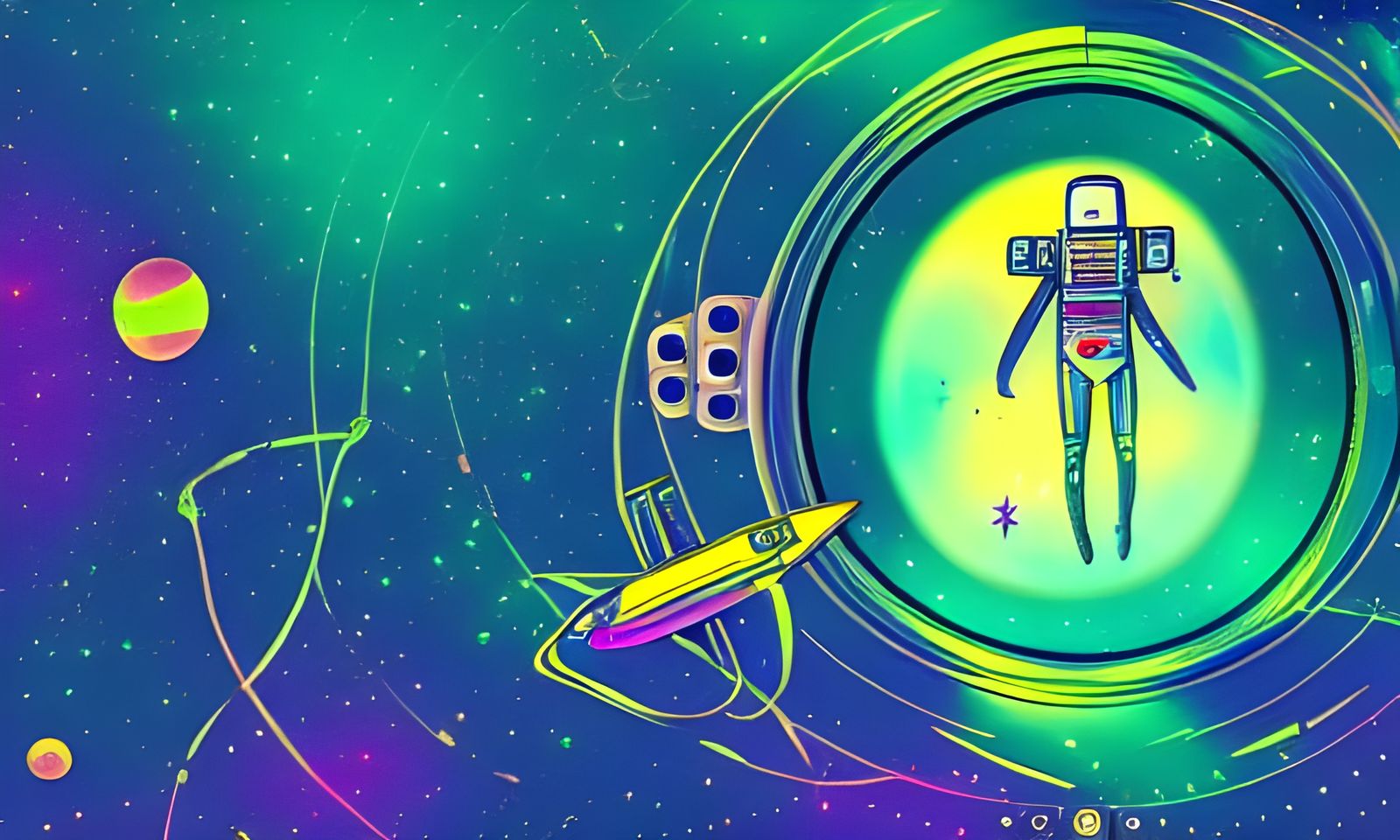 Solarpunk Astronaut in Fantasy Galaxy: Cosmic Illustration