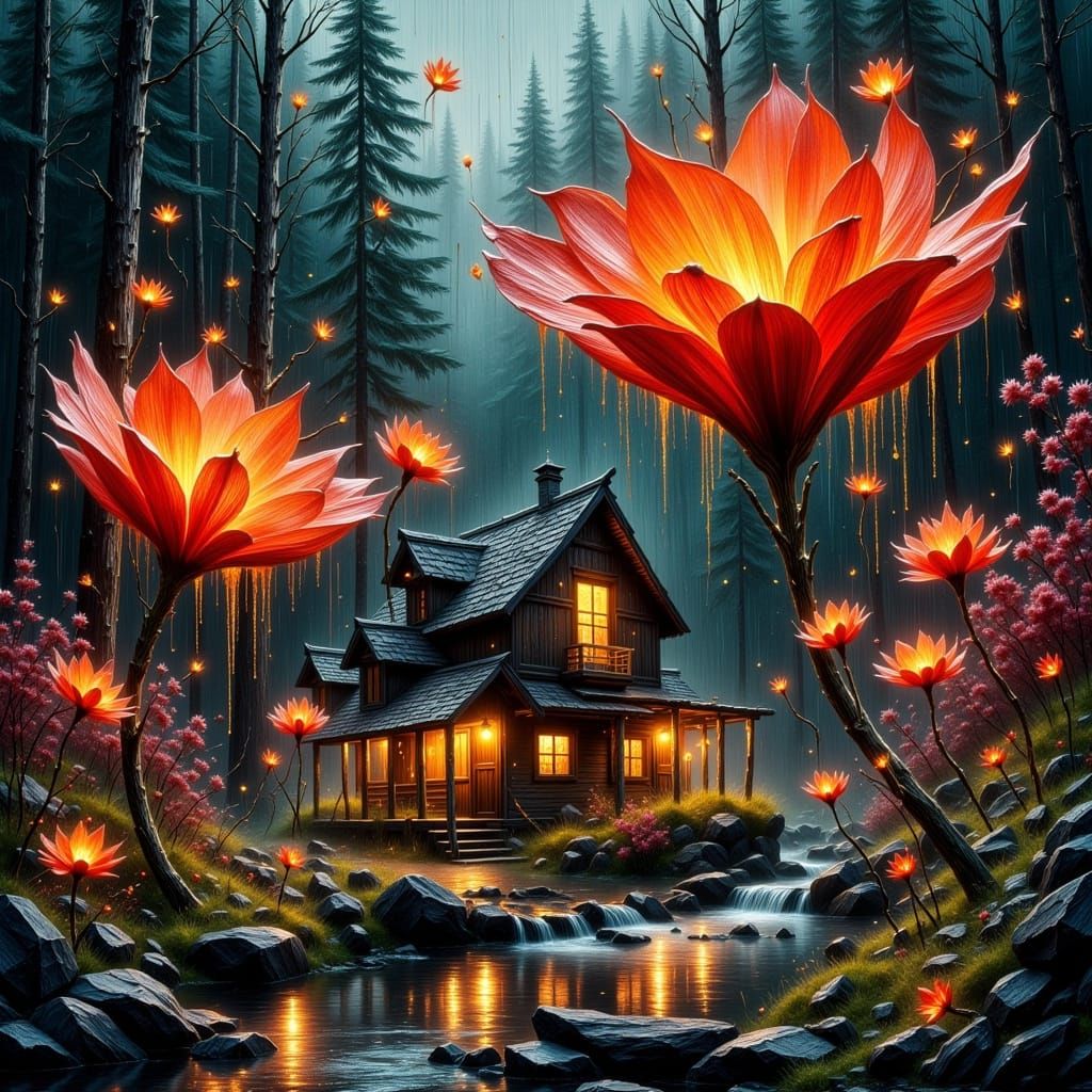 Glowing Magical Flowers in Impasto Art