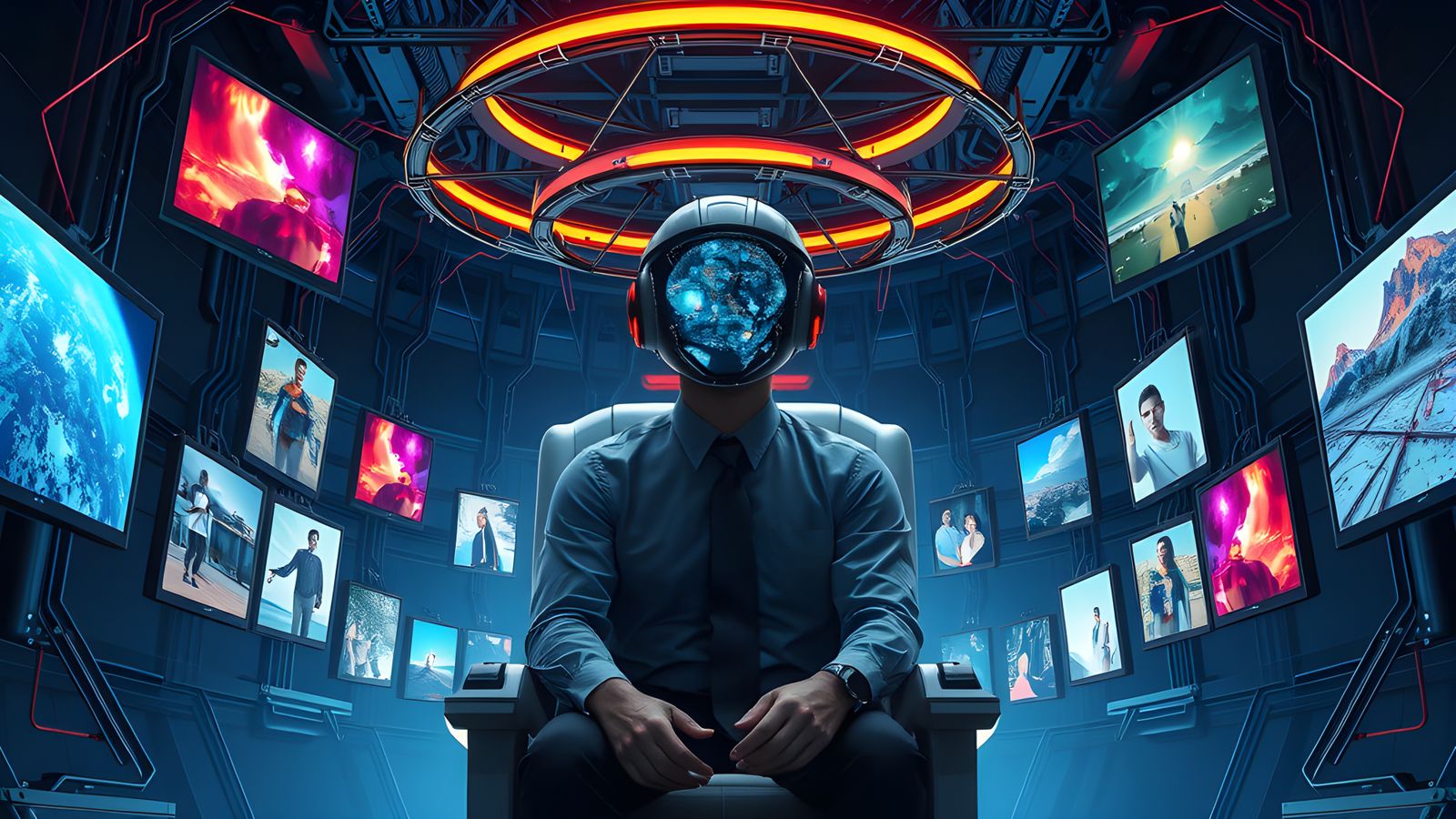 Futuristic AI Machine Interface in Dystopian Setting