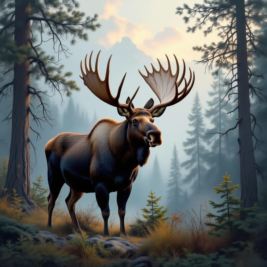 Majestic Moose in Serene Forest Landscape