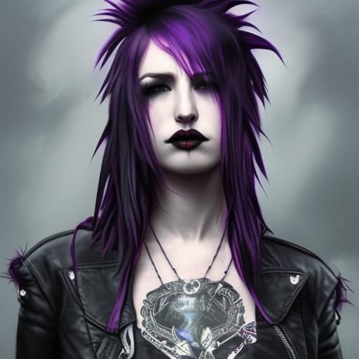 Gothic punk Rocker with purple Mohawk& Punk rock leather jacket