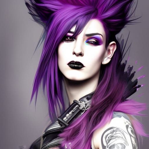 Gothic punk Rocker with purple Mohawk& Punk rock leather jacket