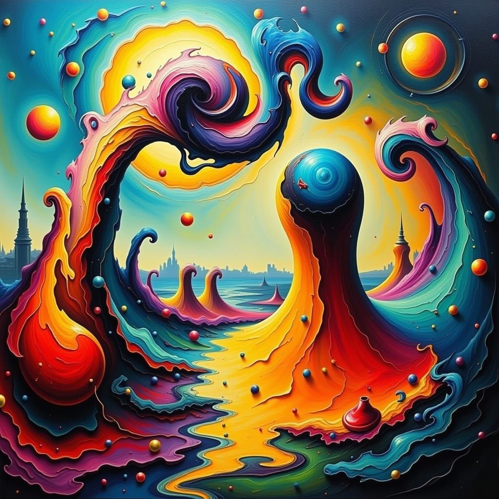 Surreal Oil Painting in Vibrant Colors and Distorted Forms