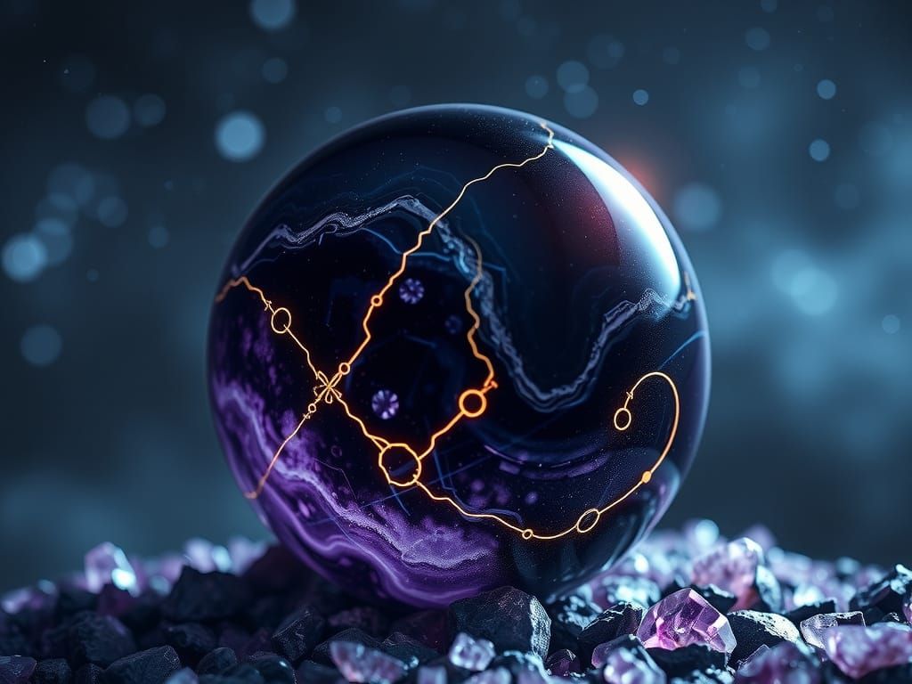 Obsidian Orb with Cosmic Nebula and Glowing Runes