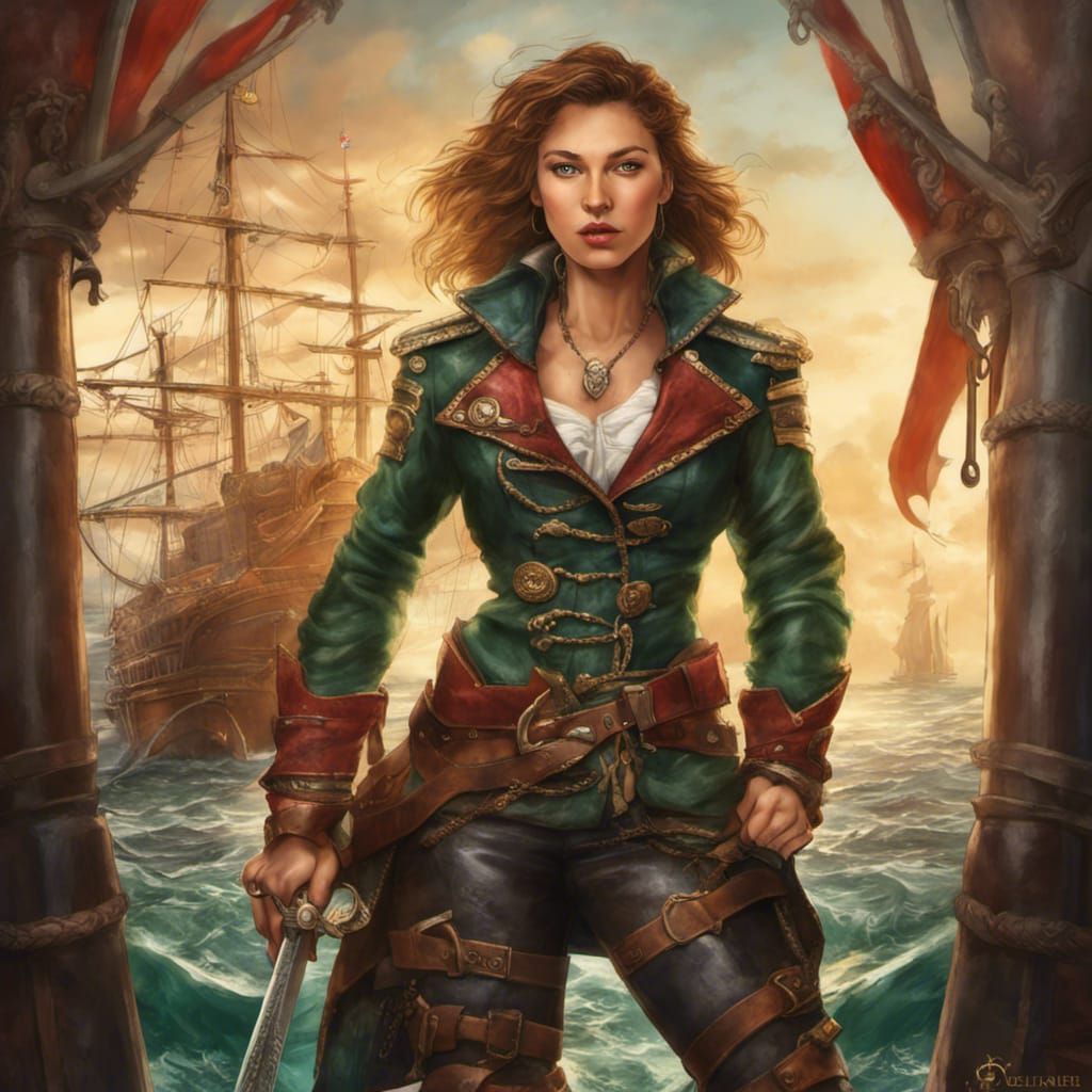 Captain Delia: Sun-Kissed Pirate with Emerald Eyes