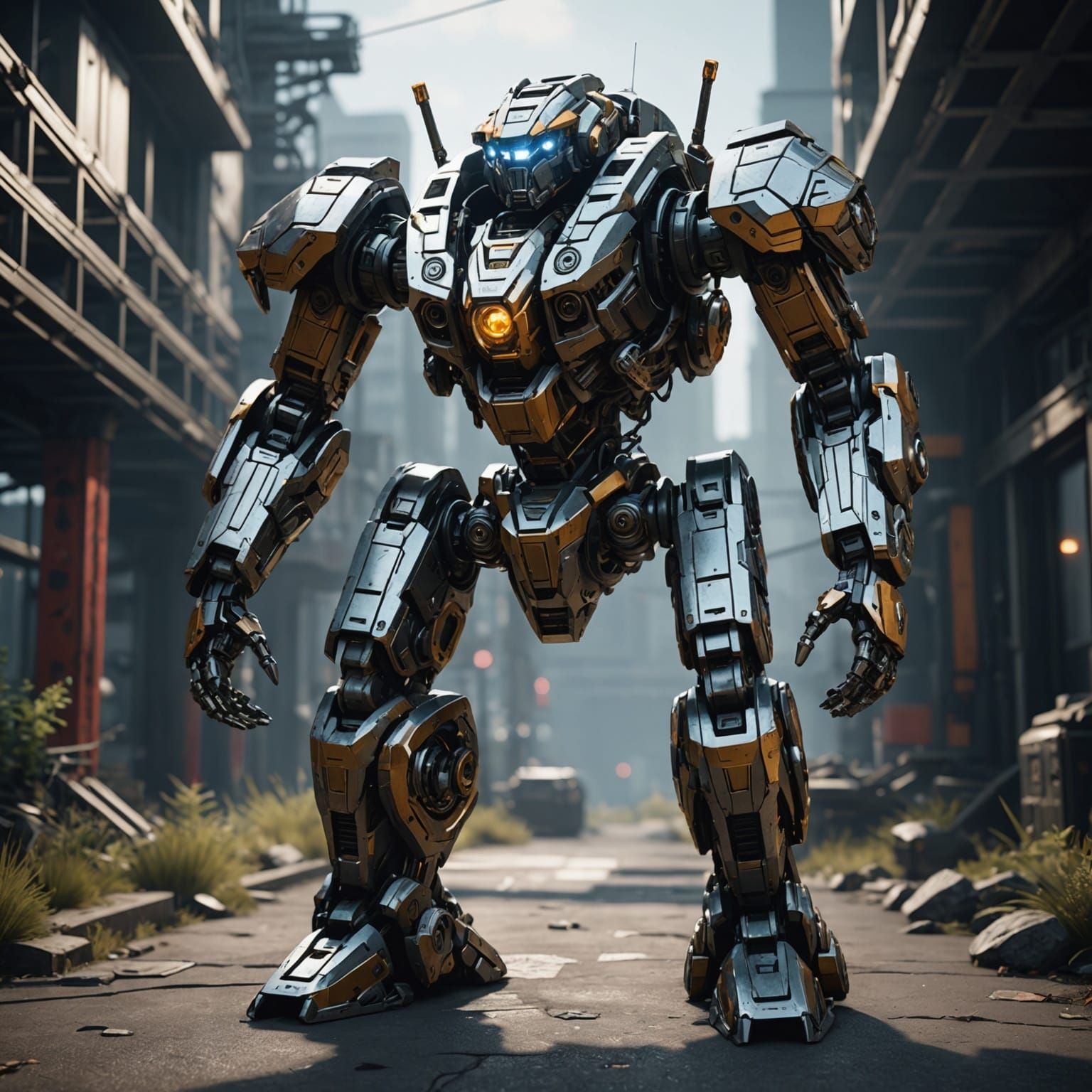 Futuristic Sci-Fi Mech in Polished Metal