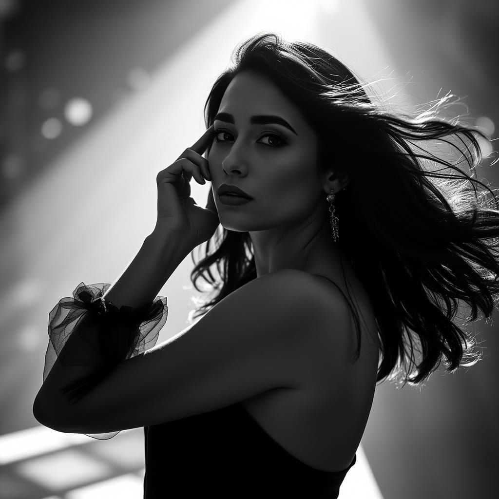 Elegant Woman in Dramatic Black and White Portrait