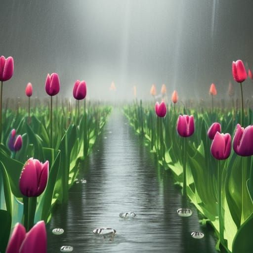 Rain-Kissed Tulips in Hyperrealistic Detail