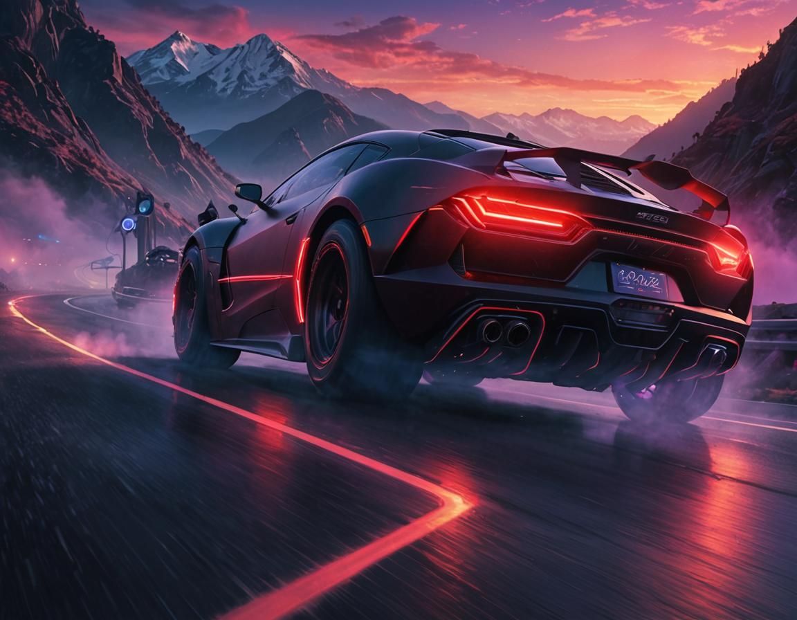 Futuristic Sports Car on Misty Mountain Road