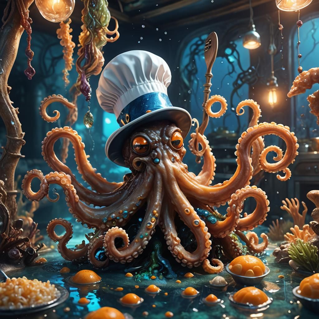 Deep Fried Octopus Chef in Mystical Kitchen