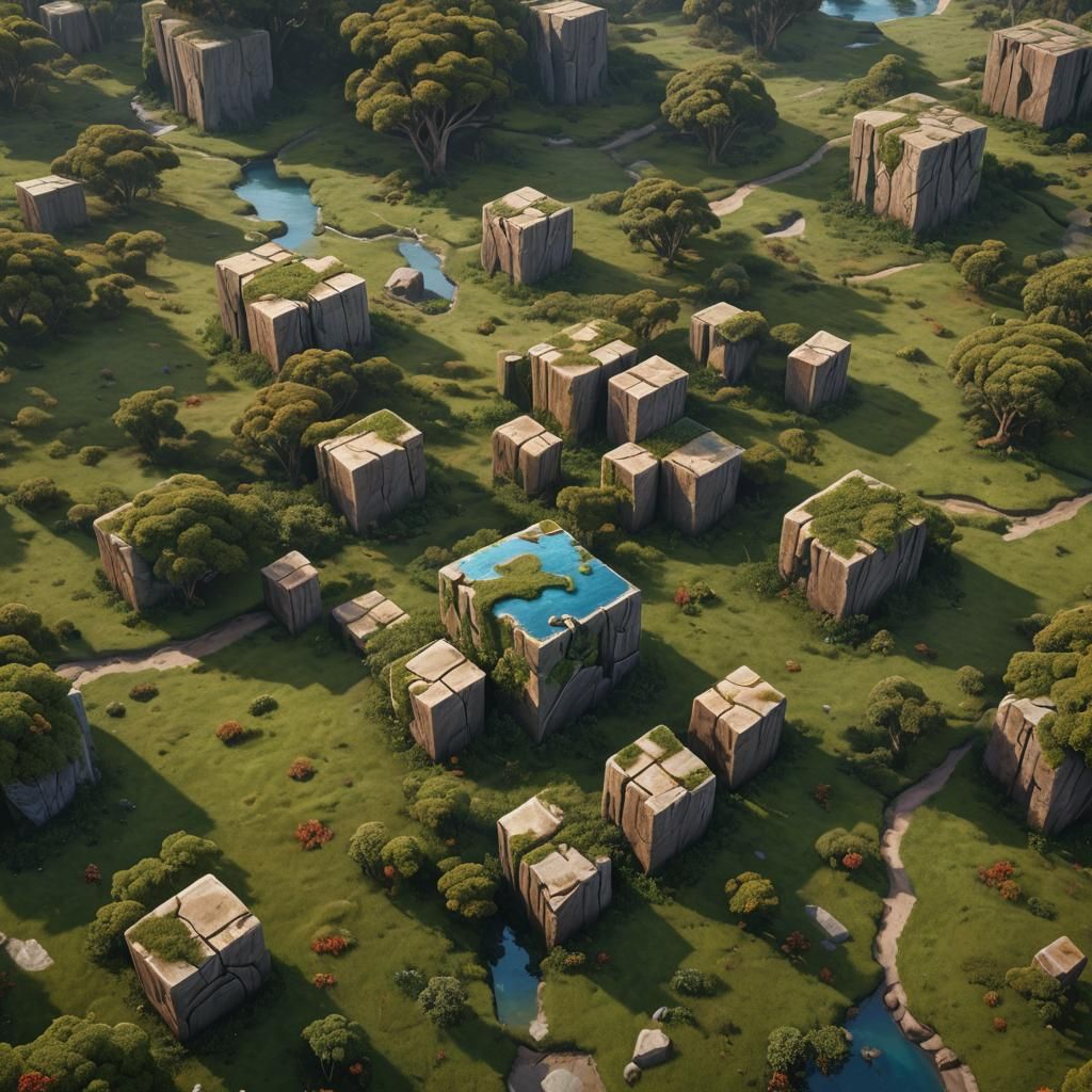 Baroque Australian Landscape with Giant Cubes