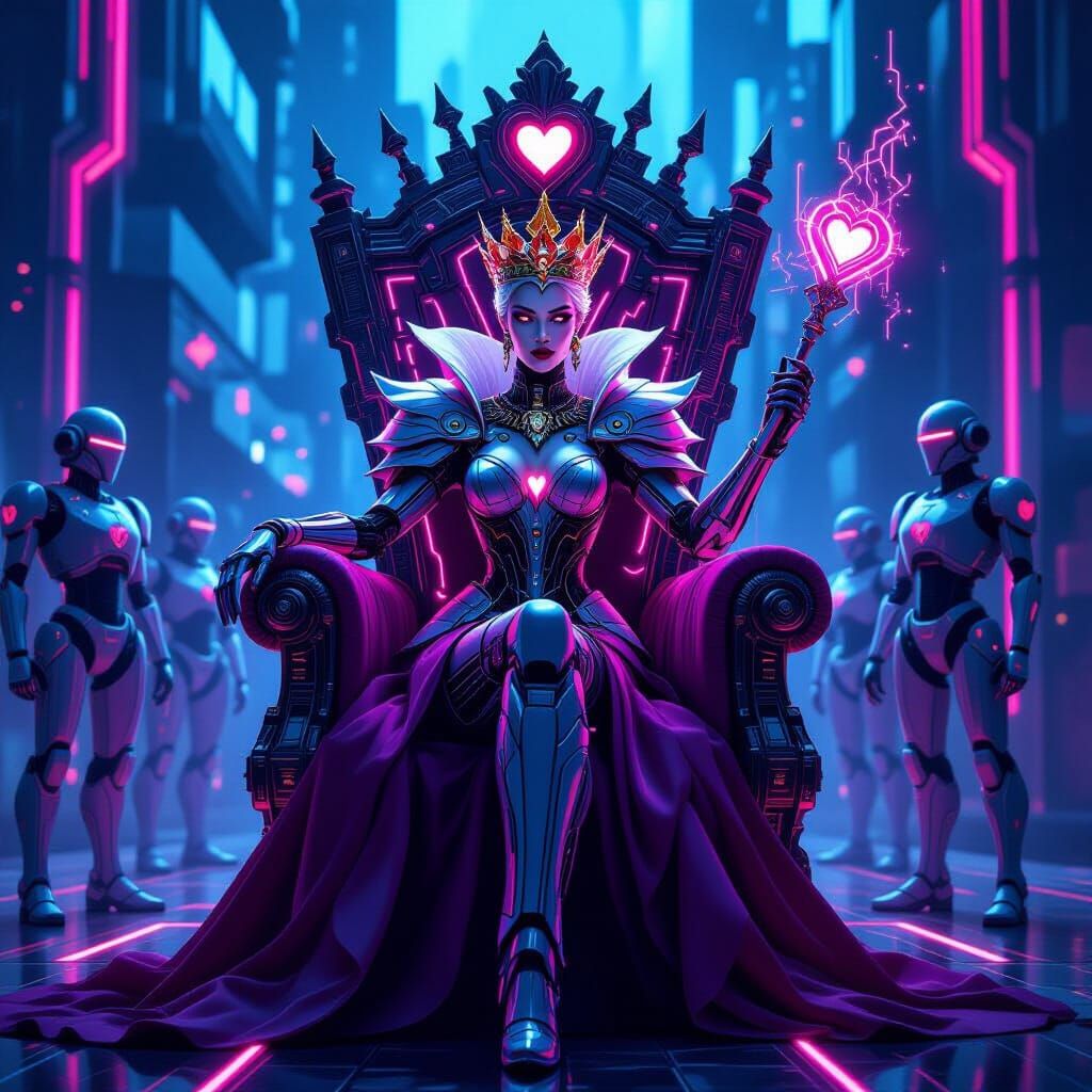 Cyberpunk Queen of Hearts Empress of Neon City