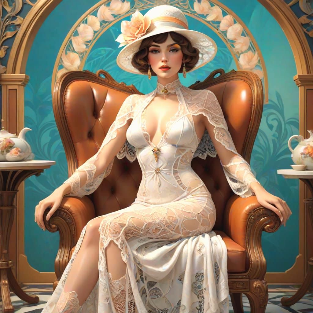 Elegant Woman in Lace, Art Nouveau Style
