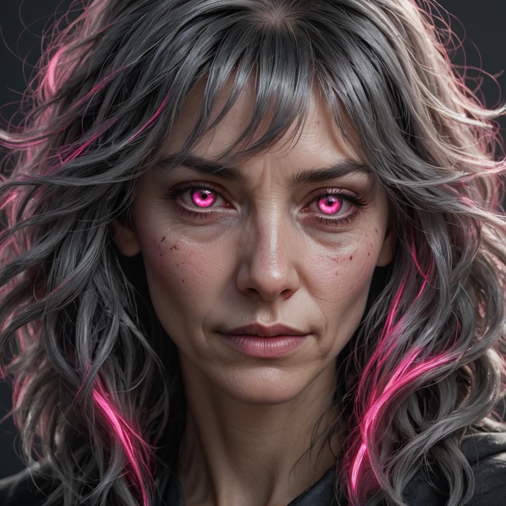Gray Woman with Pink Eyes: Digital Portrait