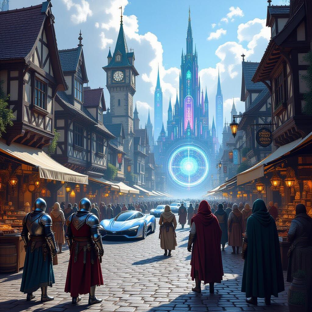 Medieval Marketplace Meets Future Cityscape