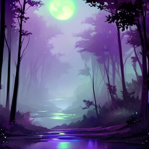 Moonlit Purple Forest Concept Art in Hyperrealistic Style