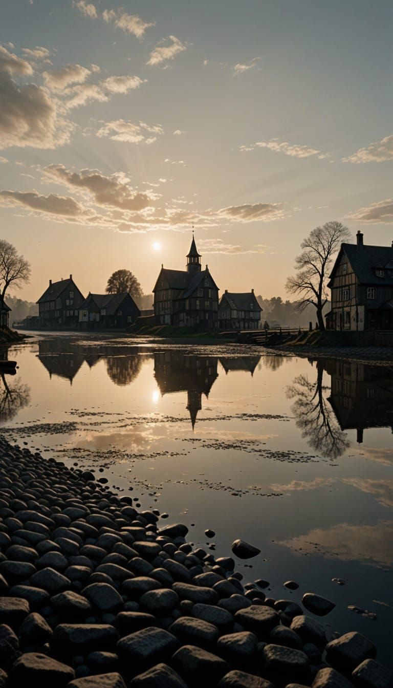 Cinematic Medieval Townscape at Dusk