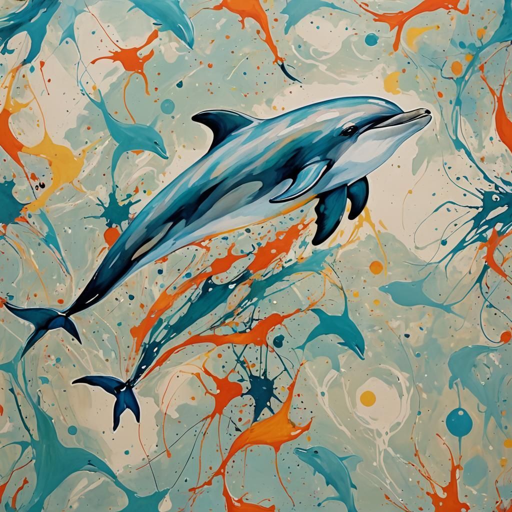 Abstract Dolphin Art in Complementary Colors