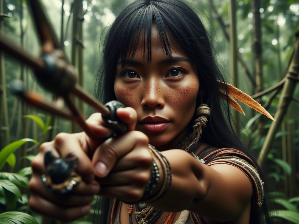 Indigenous Amazonian Warrior Woman in Hyperrealistic Style