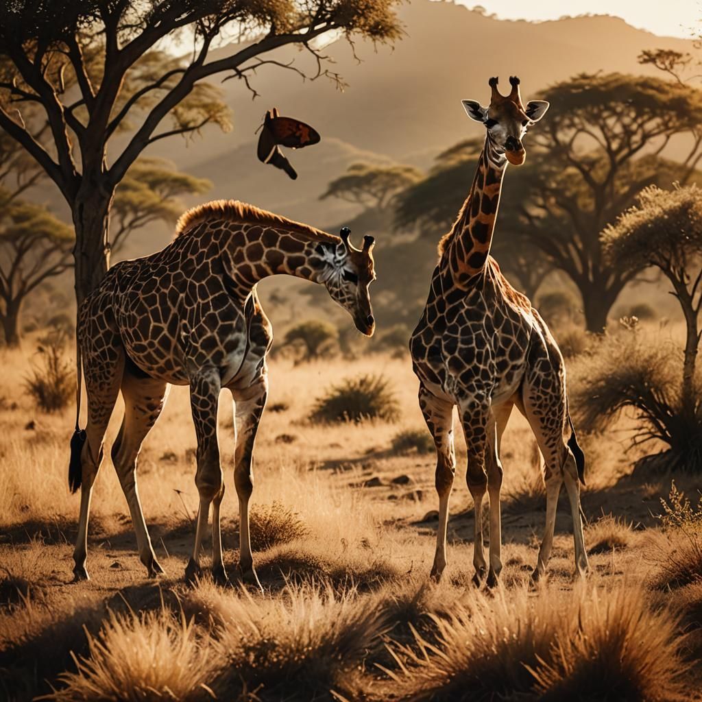 Giraffe-Butterfly-Lion Hybrid in Golden Savannah Light