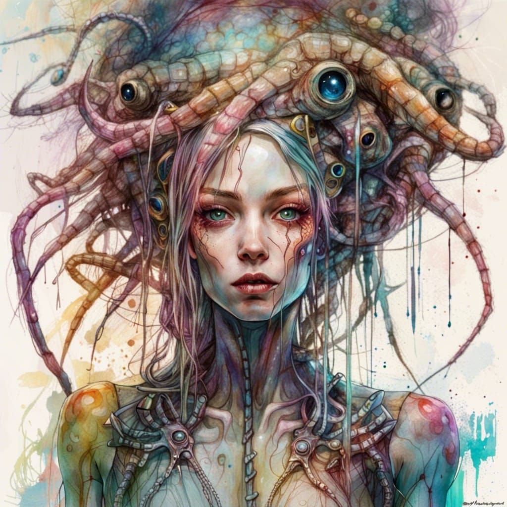 Alien Supermodel in Inkpunk Sci-Fi Concept Art