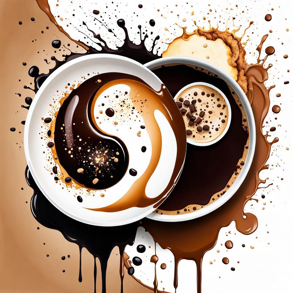 Yin Yang Hot Chocolate in Ink Splatter Art