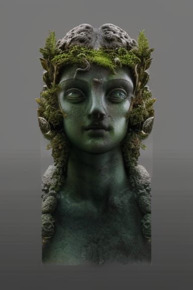 Moss-Covered Ancient God Statue in Jungle