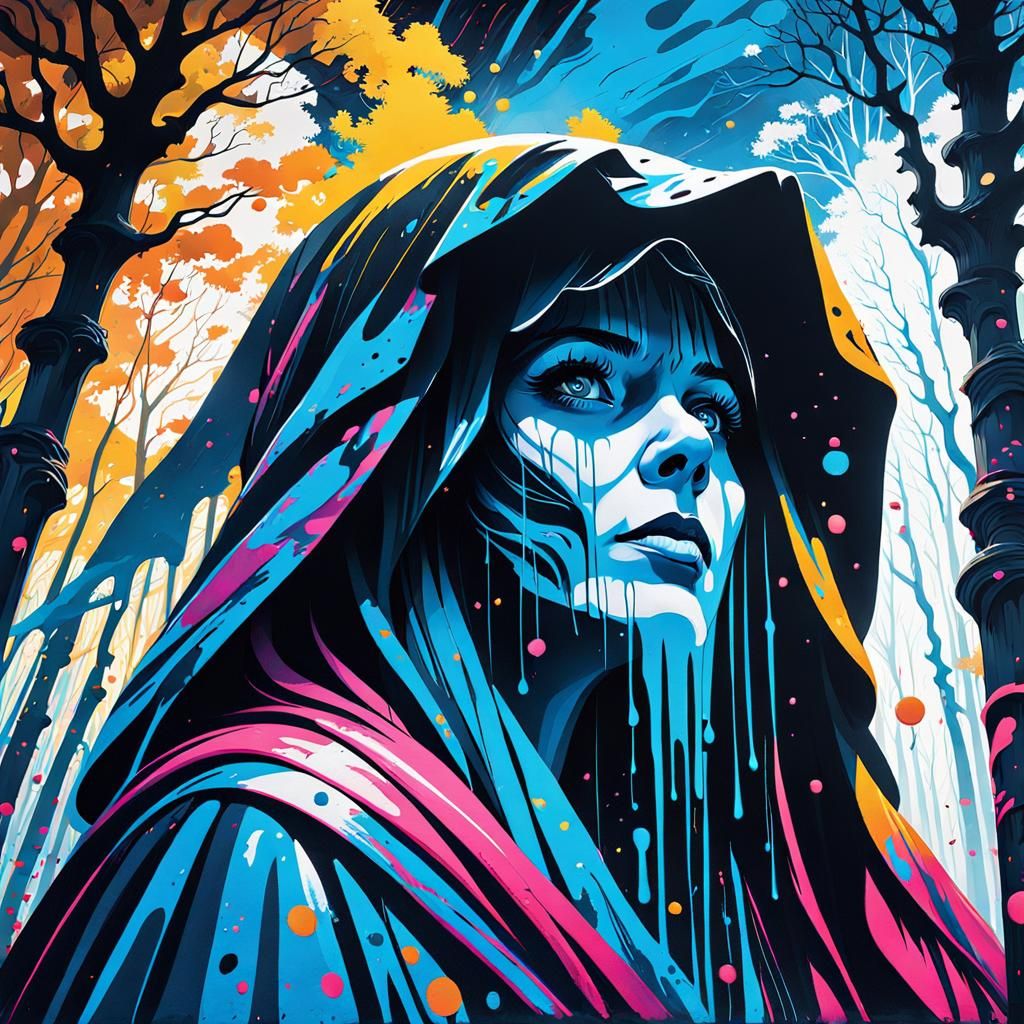 Ghost Woman in Dark Woods: Graffiti Art