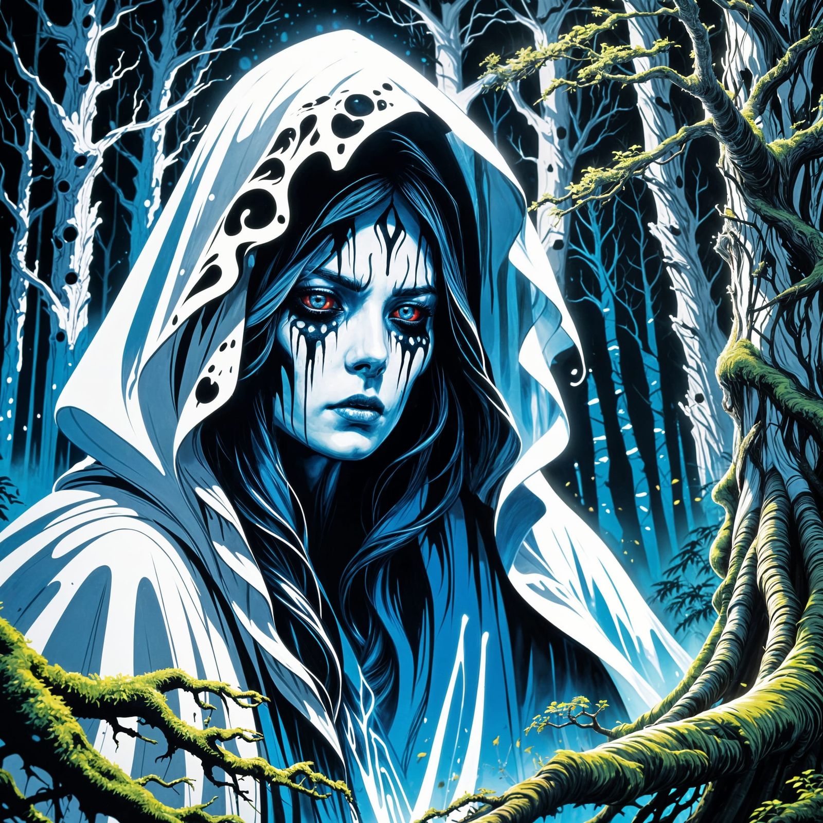 Fearsome Banshee in Dark Irish Woods, Graffiti Art Style