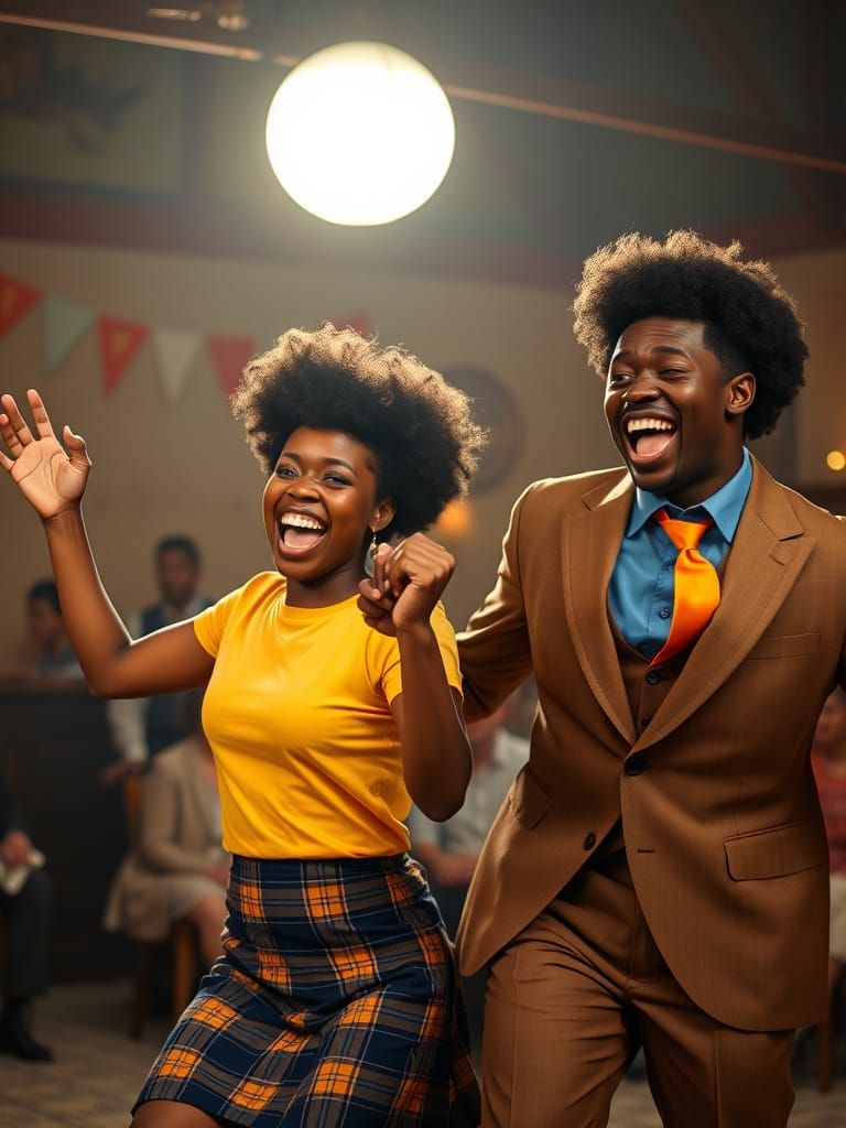 Joyful Black Couple Dancing in Vintage Setting