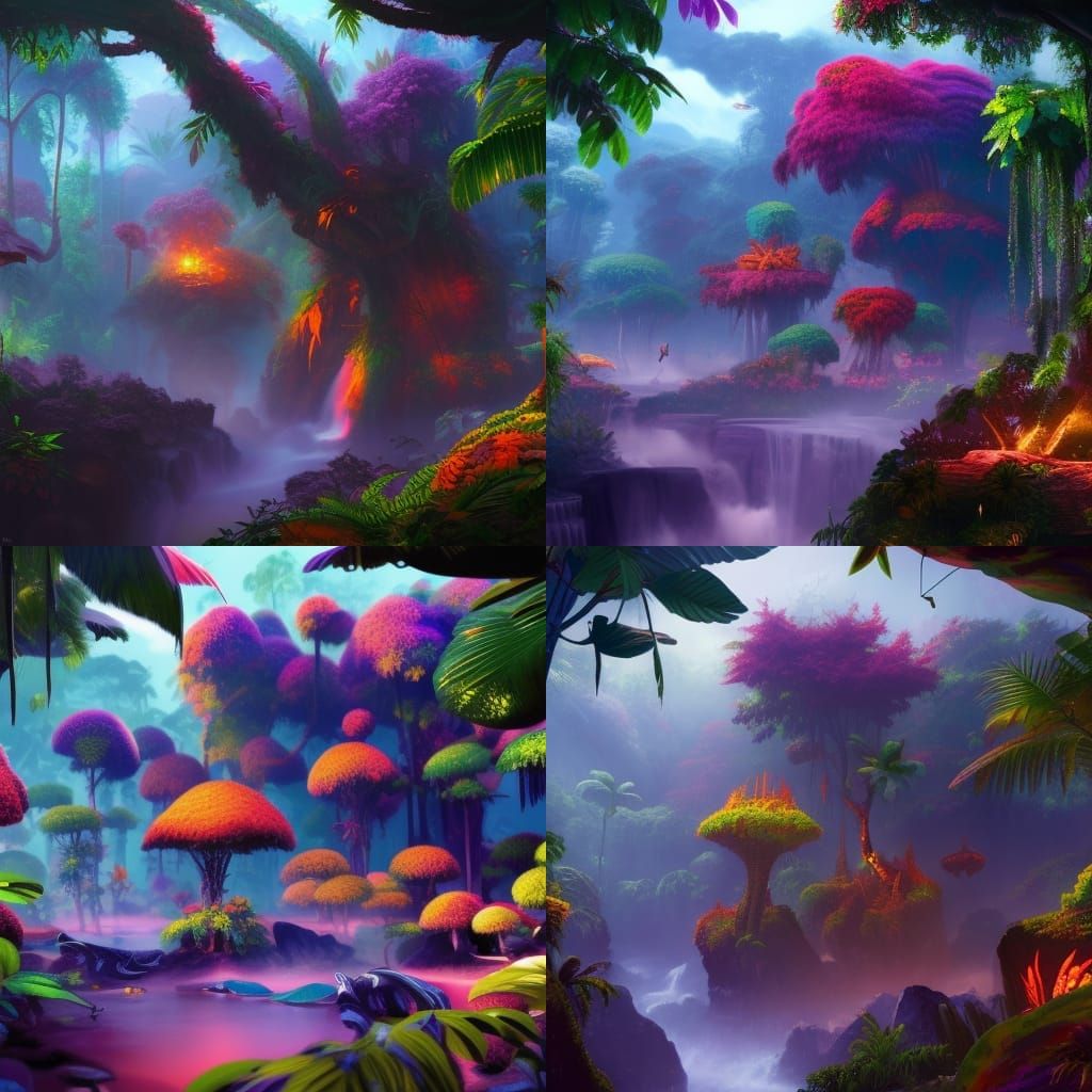 Colorful Jungle Landscape in Detailed Matte Painting