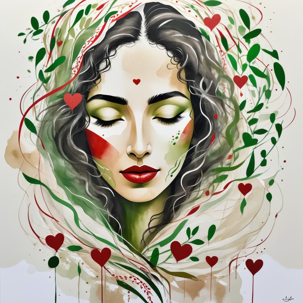 Minimalist Portrait of Palestinian Woman in Traditional Dres...