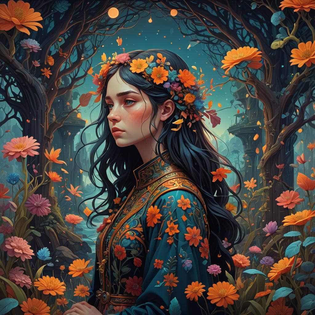 Melancholic girl, lost in her thoughts