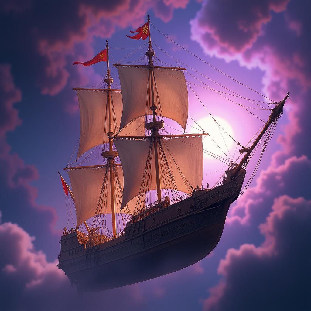 Spelljammer Schooner Soaring Through Space in Digital Painti...