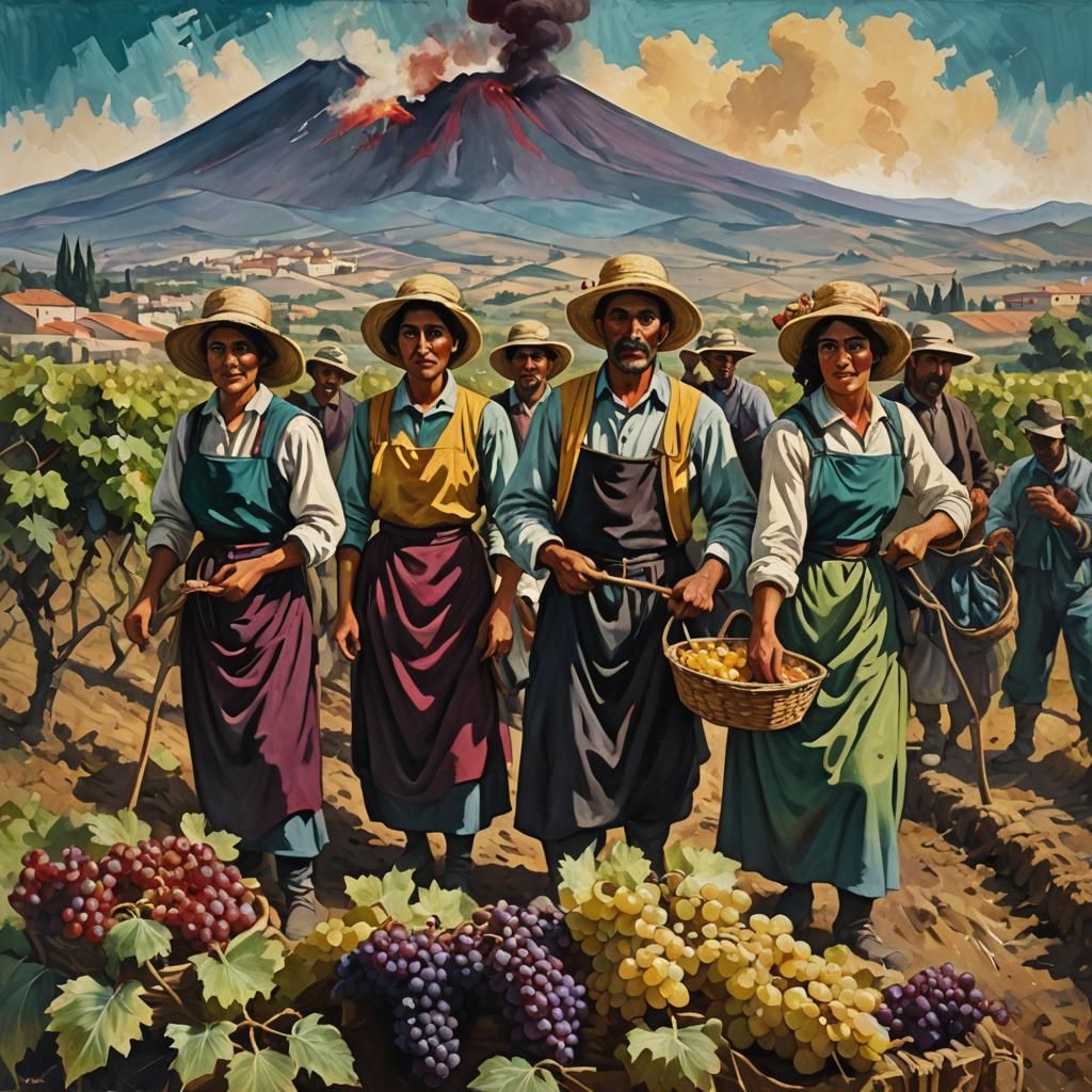 Sicilian Grape Harvesters Painting in Splash Art Style