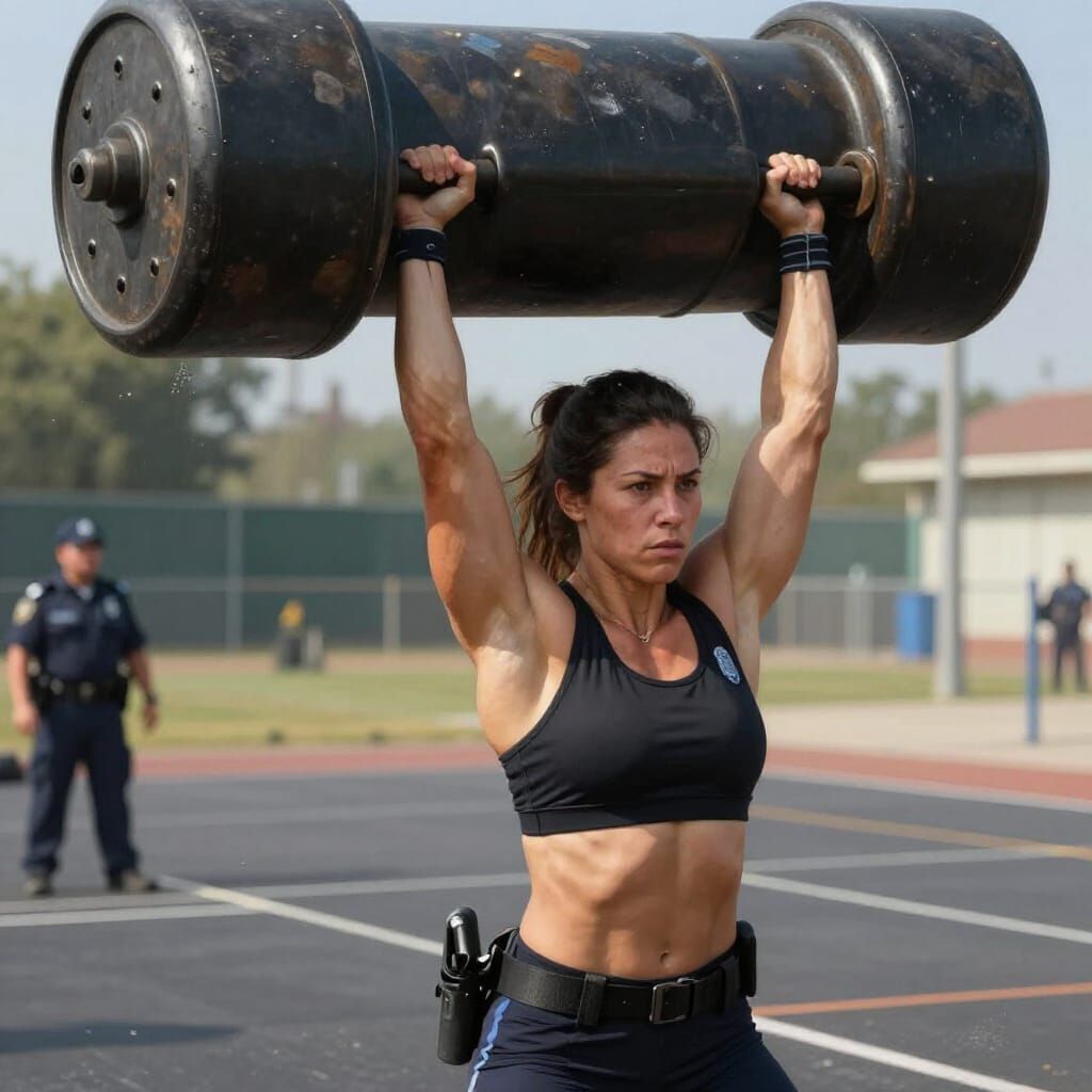 Female Officer Lifts Tank in Hyperrealistic Digital Art