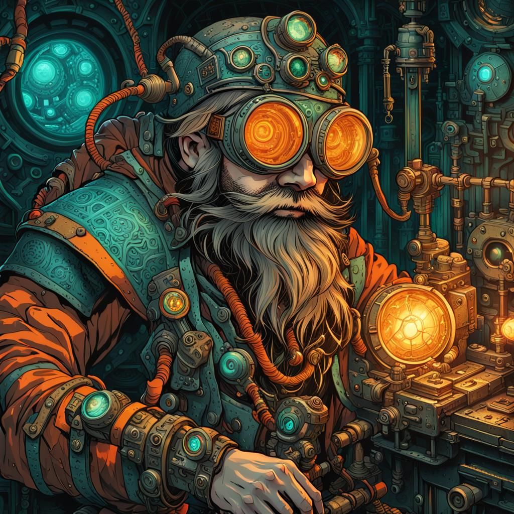 Dwarf Artificer Portrait in Dark Fantasy Anime Style