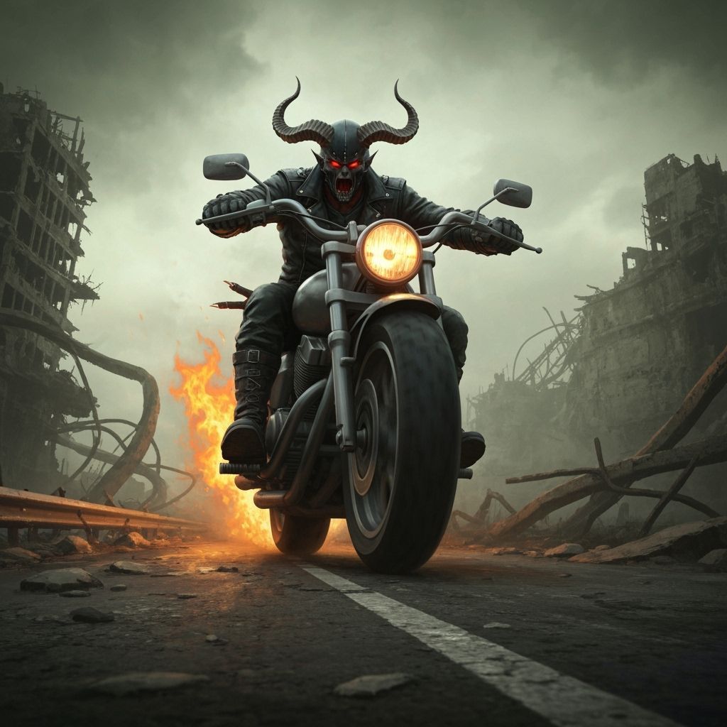 Demonic Biker on Flaming Motorcycle