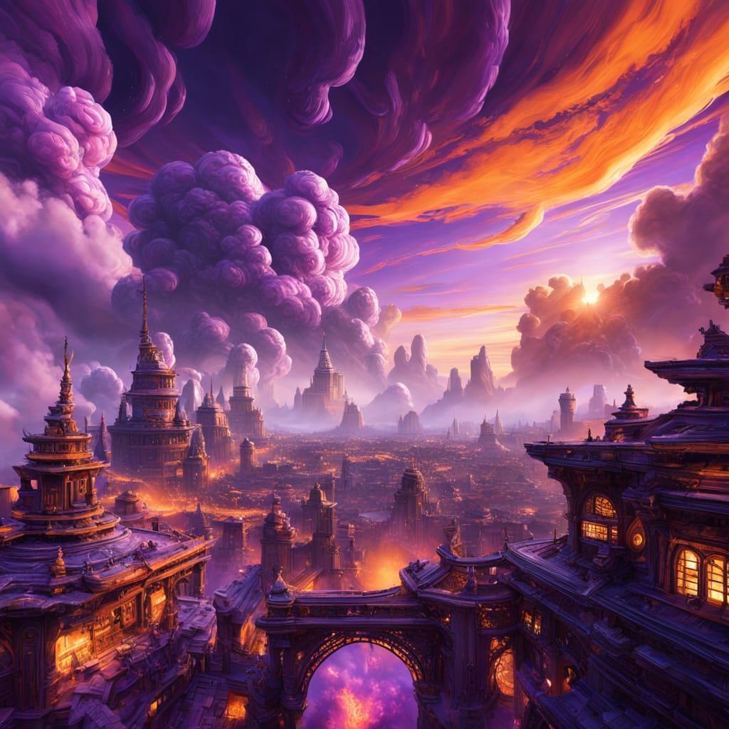 Vibrant Concept Art of Fashion Icon in Swirling Clouds