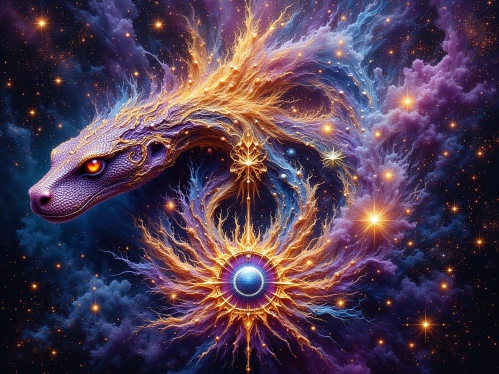 Holographic Snake Helix Cosmic Illustration