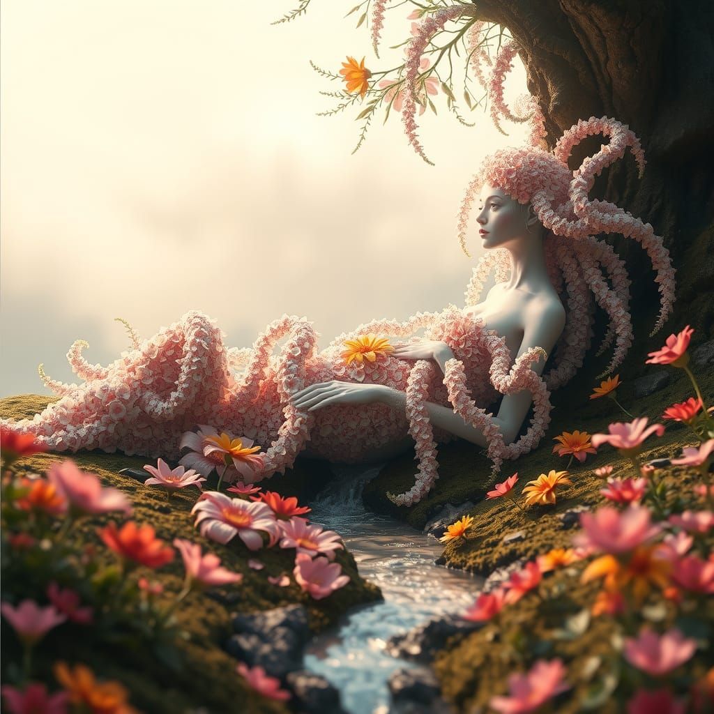 Ethereal Flower Entity in Surreal Digital Art