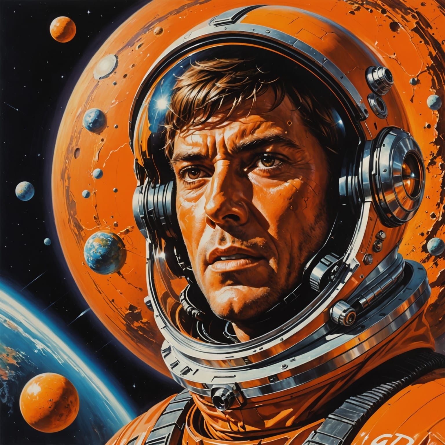 Retro Sci-Fi Poster: "Orange Planet" in Hyperrealistic Style