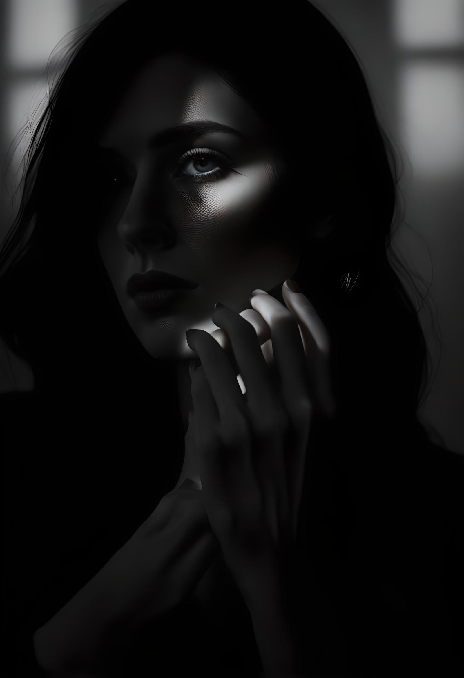 Mysterious Shadow: Grayscale Photorealistic Portrait