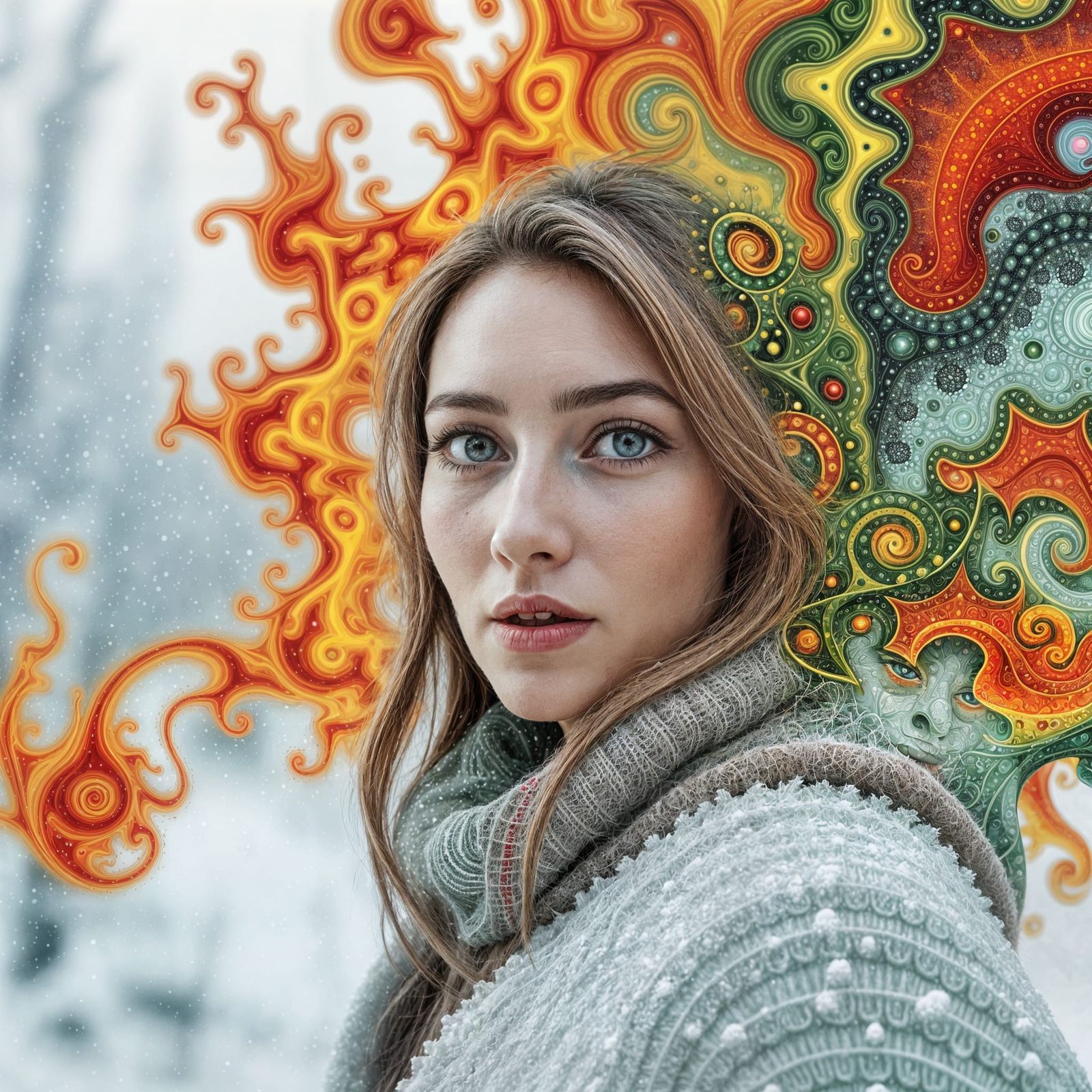 Winter Landscape with Abstract Fractal Elements