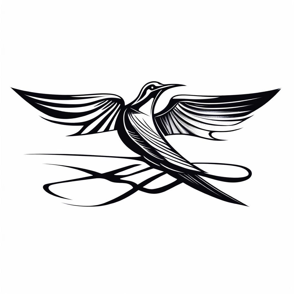 Stylized Flying Swallows Tattoo Design in Black and White